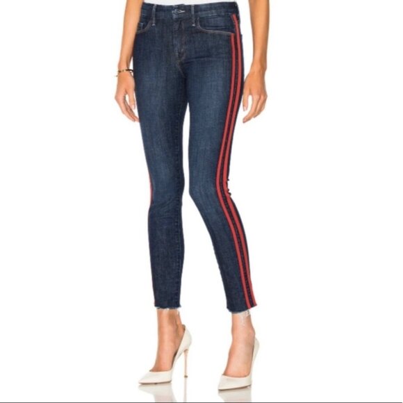 Mother Womens Looker Ankle Fray Skinny Jeans Speed Racer Blue Red Stripe size 27 - Picture 2 of 16